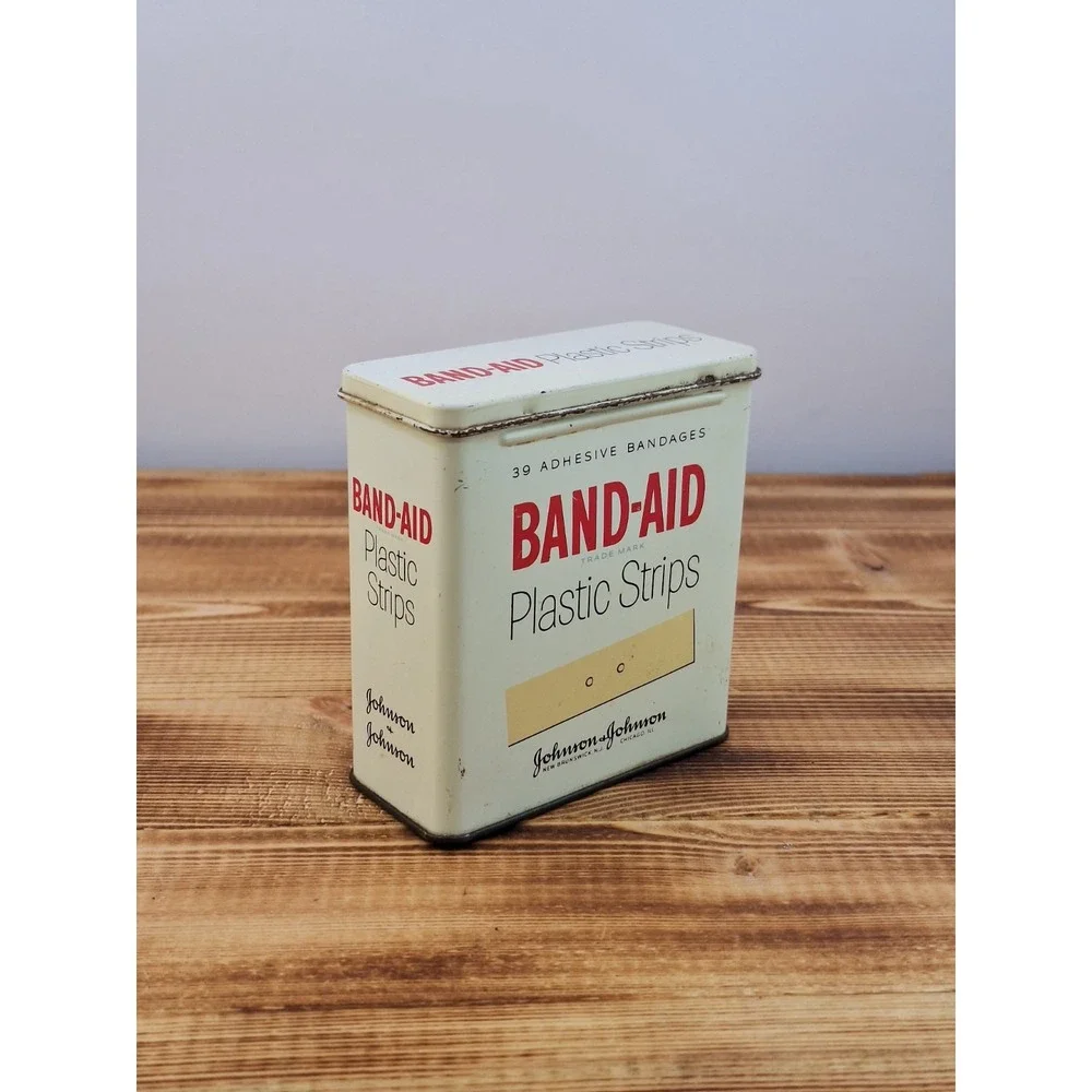 Vintage Johnson & Johnson Plastic Strips Empty Band-Aid‎ Tin Metal Box Container